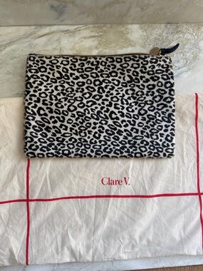 Clare V Leopard Print Zip Clutch - Black & White